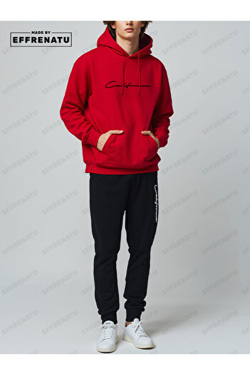 EFFRENATU Tracksuit Set Sweatshirt Jogger - Black-Gray Printed Oversize Hooded Hoodie