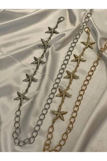 Fiori Star Gold and Silver Detailed Women's Waist Chain Waist Belt, Dress Belt, Skirt Belt, Trouser Belt