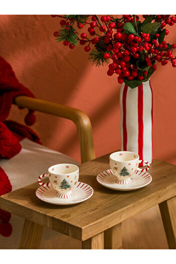 LC Waikiki Vizyon New Season New Year's Themed Porcelain Coffee Cup Set for 2 People 90 ml