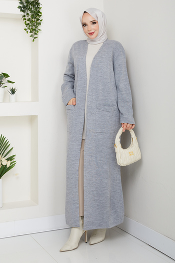 Pamuk Butik Women's Steel Mesh Pocket Long Knit Cardigan