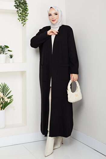 Pamuk Butik Women's Steel Mesh Pocket Long Knit Cardigan