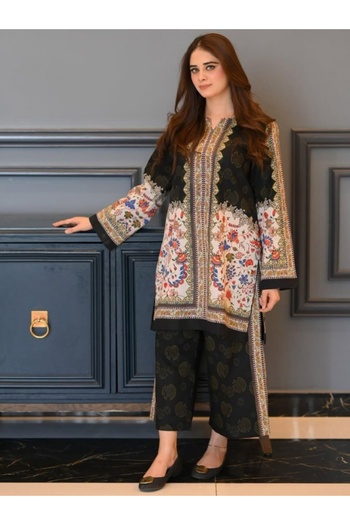 MYSMAR Black Faux Georgette Kurti Lehenga & Dupatta - HRT3805 | Black
