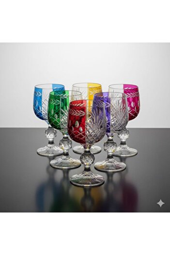 BOHEMİA CRYSTAL |   150 ml Set of 6 Colorful Cut Glass Water Glasses