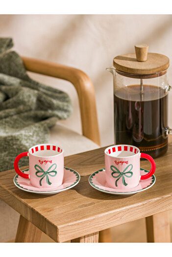 LC Waikiki Vizyon New Season Bow Printed Porcelain Coffee Cup Set for 2 People 100 ml