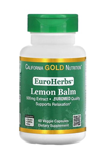 California Gold Nutrition EuroHerbs Lemon Balm Extract 500 mg 60 Veggie Capsules