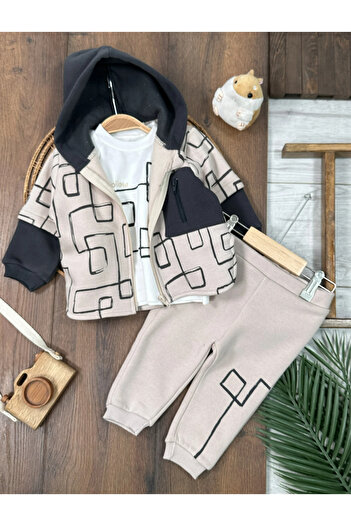 Bolly Baby 3-Piece Baby Boy Winter Set with 3 Inner Layers of Cotton and Hooded Badili
