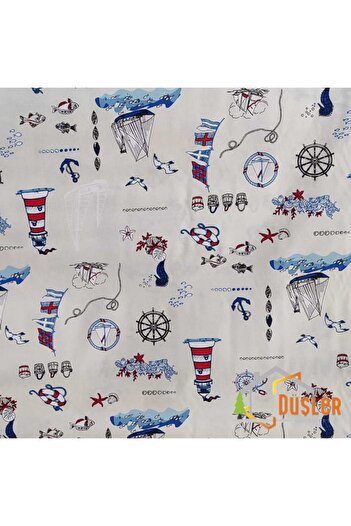 DÜŞLER EV TEKSTİLİ Marine Patterned Water and Stain Repellent Panama Linen Small-Scale Premier Duck Fabric Cloth 100X180