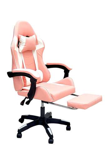 Sabir and Bros Furniture LLC SBF Faux Leather Gaming Chair with Footrest, Adjustable Height, Swivel Computer Chair, Pink White