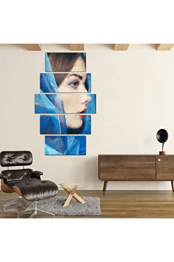 Generic Wall panel - Woman with blue scarf drawing - 300901 - divided into five graduated pieces - 1