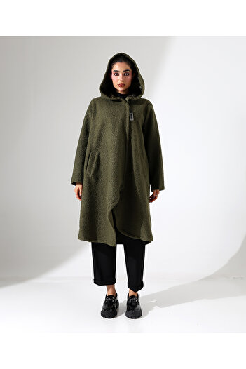 Fi'l Arz Fashion Women's Asymmetrical Zipper Hooded Long Plus Size Coat
