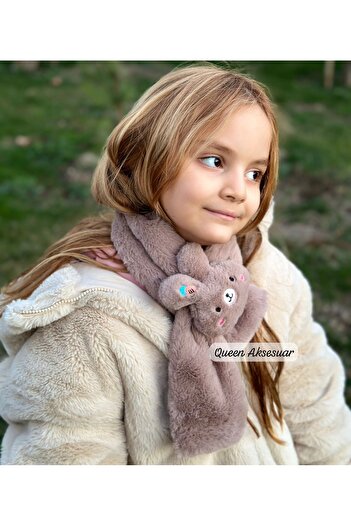 QUEEN AKSESUAR Boy Girl Children Plush Fur Furry Soft Bunny Toy Neck Collar Scarf Brown