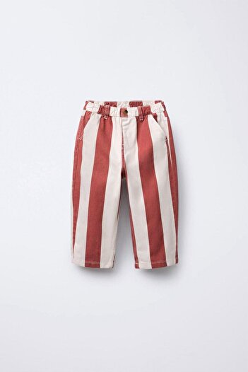 Magu Boy's Cotton Orange Ecru Striped Canvas Trousers