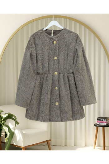 Modamorfo Fur Coat with Lining and Gathered Waist - Soil