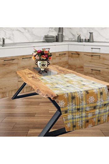 Kotonia Home Napron Snow - 45x160 cm, 100% cotton, caramel with Christmas motifs