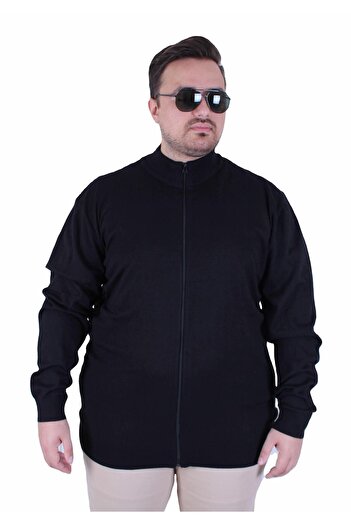 MocGrande Men's Plus Size Zippered Cardigan 23754 Black