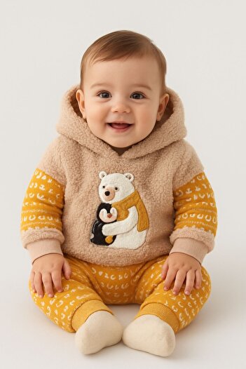 MixMax Bebe Baby Boy Winter Adventure Hooded Long Sleeve Cotton Bottom Top Baby Set