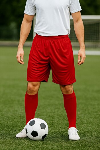 mugees Men's Red Football Shorts and Socks Set - Sports Training and Match Combination