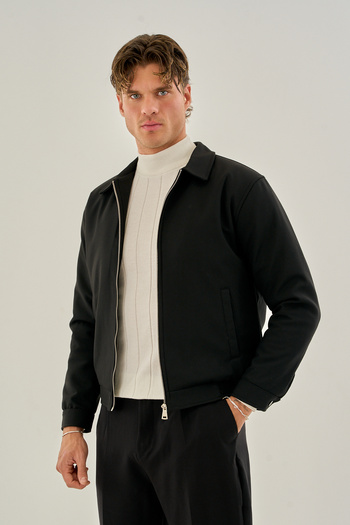 Rogyi Tekstil Men's Premium Quality Black Jacket – Straight Cut, Elegant Look, High-Quality Fabric