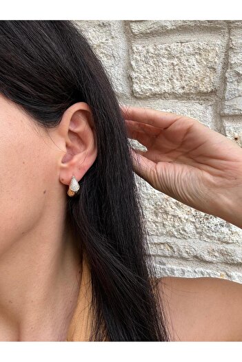 marsel aksesuar Xuping Damla Model Zircon Stone Gold Earrings