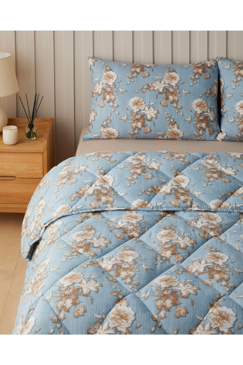 English Home Cozy Rose Cotton Polyester Double Sleeping Set 195X215 cm Blue-Brown