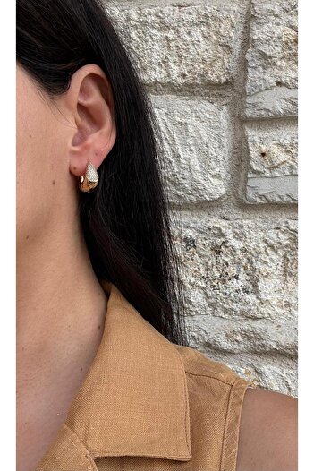 marsel aksesuar Xuping Damla Model Zircon Stone Gold Earrings