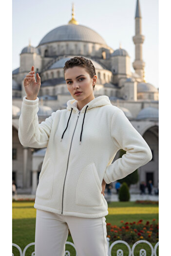 trendlina Zippered Plush Oversize Women's Fleece Sweatshirt