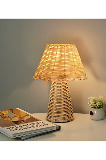 burenze Modern Charlie Rattan Hasır Şapka Abajur İskandinav Bohem Rattan Hasır Abajur Masa Lambası