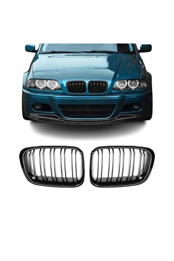 AutoUp Double Grilles for BMW 3 Series E46 Sedan/Touring 1998-2001 Glossy Black