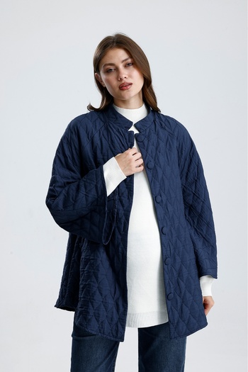 KATLİN MATERNİTY WEAR Maternity Onion Pattern Thin Quilted Fabric Poncho Jacket, Sleeves with Spanish Detail