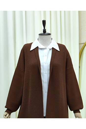 Modamorfo Collared Long Loose Soft Cardigan - Brown