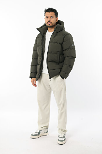 Rodrigo Men's Inflatable Tight Fitting Fiber Cold-Proof Hooded Thick Coat