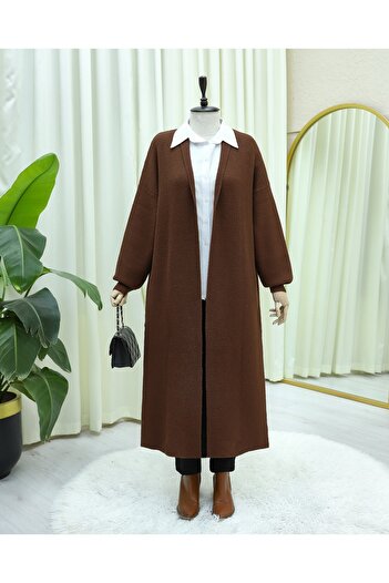 Modamorfo Collared Long Loose Soft Cardigan - Brown