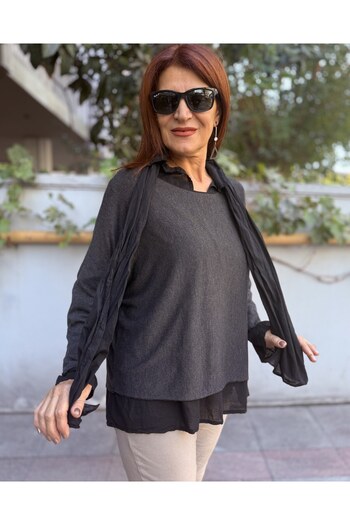 DenizEge Italian Shirt with Scarf Knitwear Black