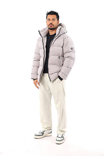 Rodrigo Men's Inflatable Tight Fitting Fiber Cold-Proof Hooded Thick Coat