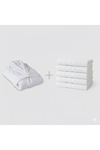 Truva Grup Bathrobe Gift Set + 5 Greek Towels 100% Cotton, 500g/sqm, 50x90 cm