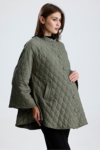 KATLİN MATERNİTY WEAR Maternity Onion Pattern Thin Quilted Fabric Poncho Jacket, Sleeves with Spanish Detail