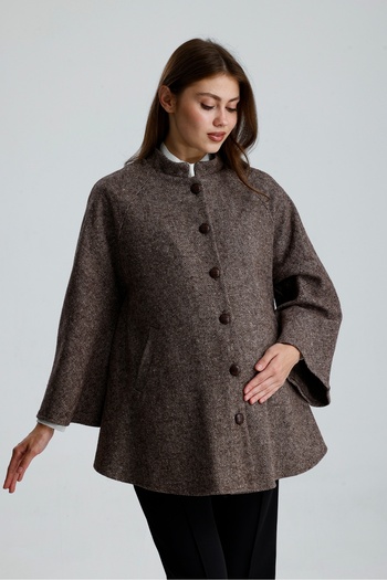 KATLİN MATERNİTY WEAR Maternity Cashmere Fabric Poncho Jacket, Wool Cotton Blend Material, Sleeves with Spanish Court Collar Detail