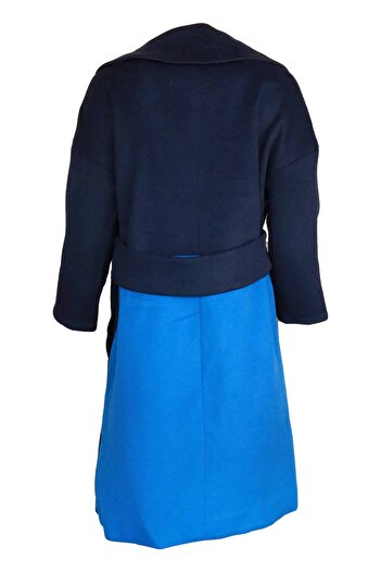 Vero Moda Contrast Blue Coat - M, Blue, Wool 52%, Polyester 49%