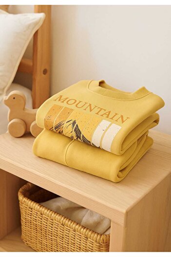 dolphin baby Unisex Mountain Baskılı %100 Pamuk Eşofman Takımı