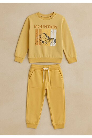 dolphin baby Unisex Mountain Baskılı %100 Pamuk Eşofman Takımı