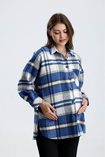 KATLİN MATERNİTY WEAR Maternity Checkered Pattern Lumberjack Shirt, Wool Cotton Blend Fabric
