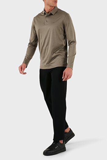 Emporio Armani Cotton Slim Fit Long Sleeve Buttoned Polo Collar Sweat Men's Polo Collar Sweat 8N1F97 1Juv