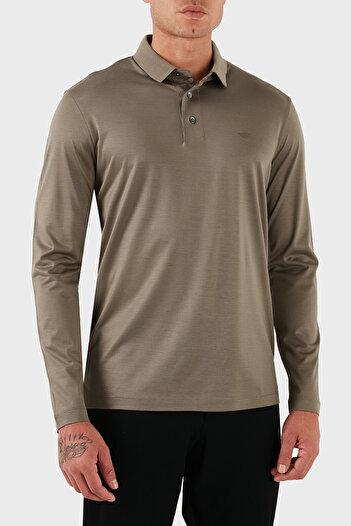 Emporio Armani Cotton Slim Fit Long Sleeve Buttoned Polo Collar Sweat Men's Polo Collar Sweat 8N1F97 1Juv