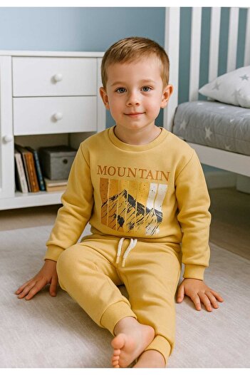 dolphin baby Unisex Mountain Baskılı %100 Pamuk Eşofman Takımı
