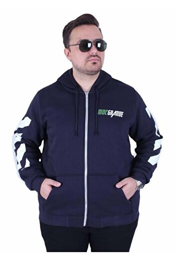 Starbattal Large Size Hooded Zippered 3Ip Sweat Mg 25718 Navy Blue