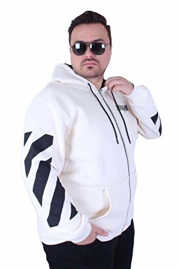 Starbattal Large Size Hooded Zippered 3Ip Sweat Mg 25718 Beige