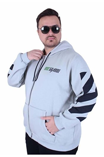 Starbattal Large Size Hooded Zippered 3Ip Sweat Mg 25718 Gray