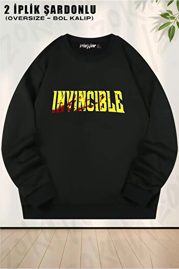 ZOKAWEAR Unisex Loose Fit Invincible - Blood Stained Printed Design Oversize Crew Neck Sweatshirt