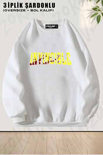 ZOKAWEAR Unisex Loose Fit Invincible - Blood Stained Printed Design Oversize Crew Neck Sweatshirt