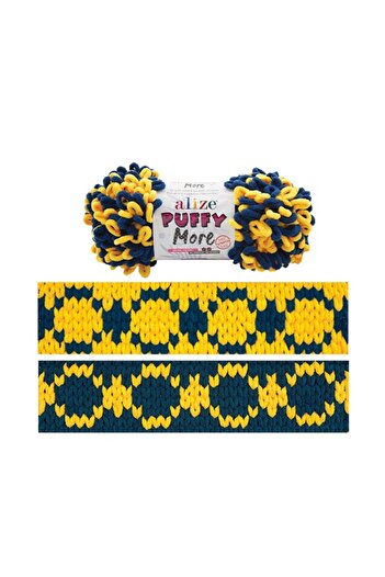 Alize Puffy More Hand Knitting Yarn, Blanket, Baby Products Yellow Navy Blue 6631